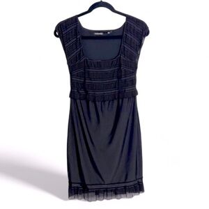 Tahari Black Square Neck Ruffle Accent Stretchy Dress Size XS